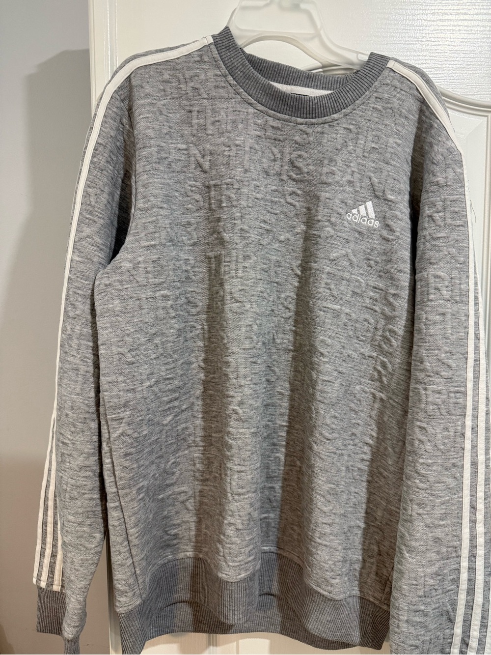 adidas Grey Crewneck Sweatshirt with White Stripe Detail